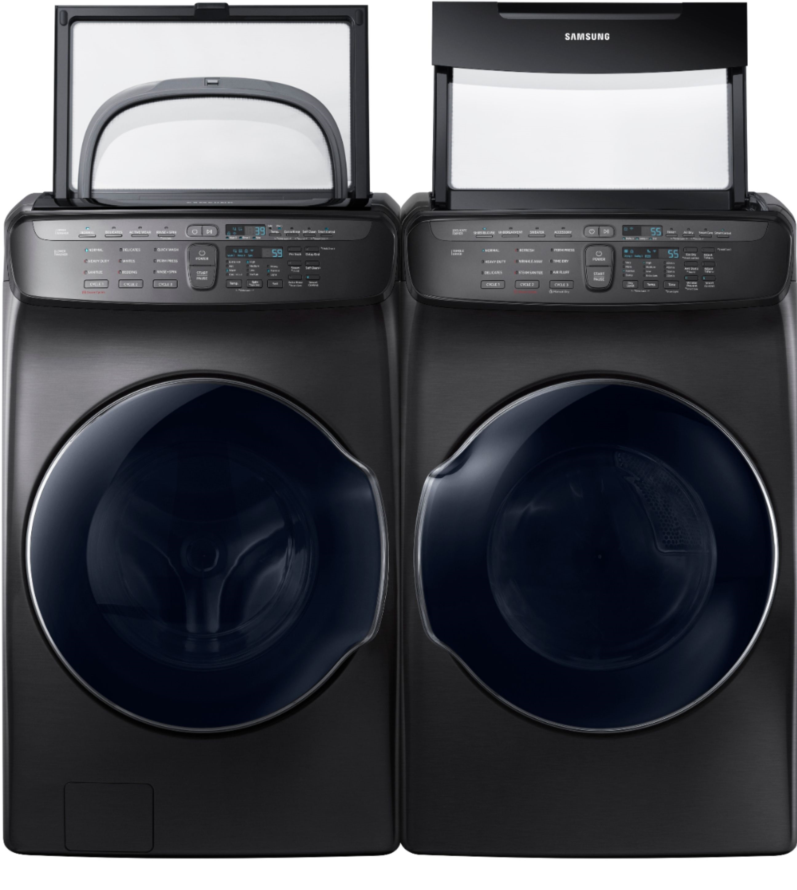 Samsung - 5.5 Cu. Ft. High Efficiency Front Load Washer & Samsung - 7.5 Cu. Ft. Smart Electric Dryer - Black stainless steel