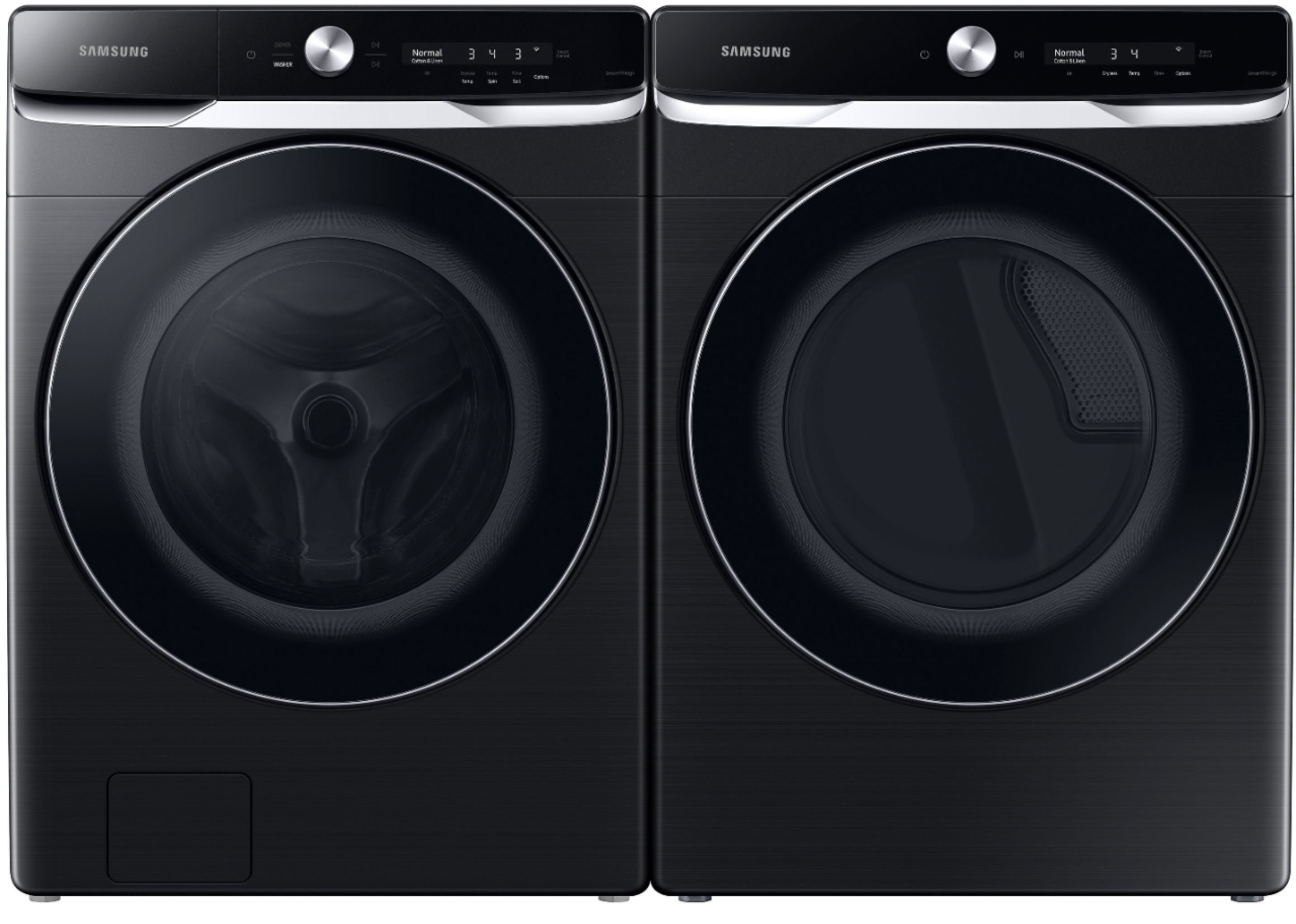 Samsung - 5.0 Cu.Ft. High-Efficiency Stackable Smart Front Load Washer & Samsung - 7.5 Cu. Ft. Stackable Smart Electric Dryer with Steam and Super Speed Dry - Brushed black