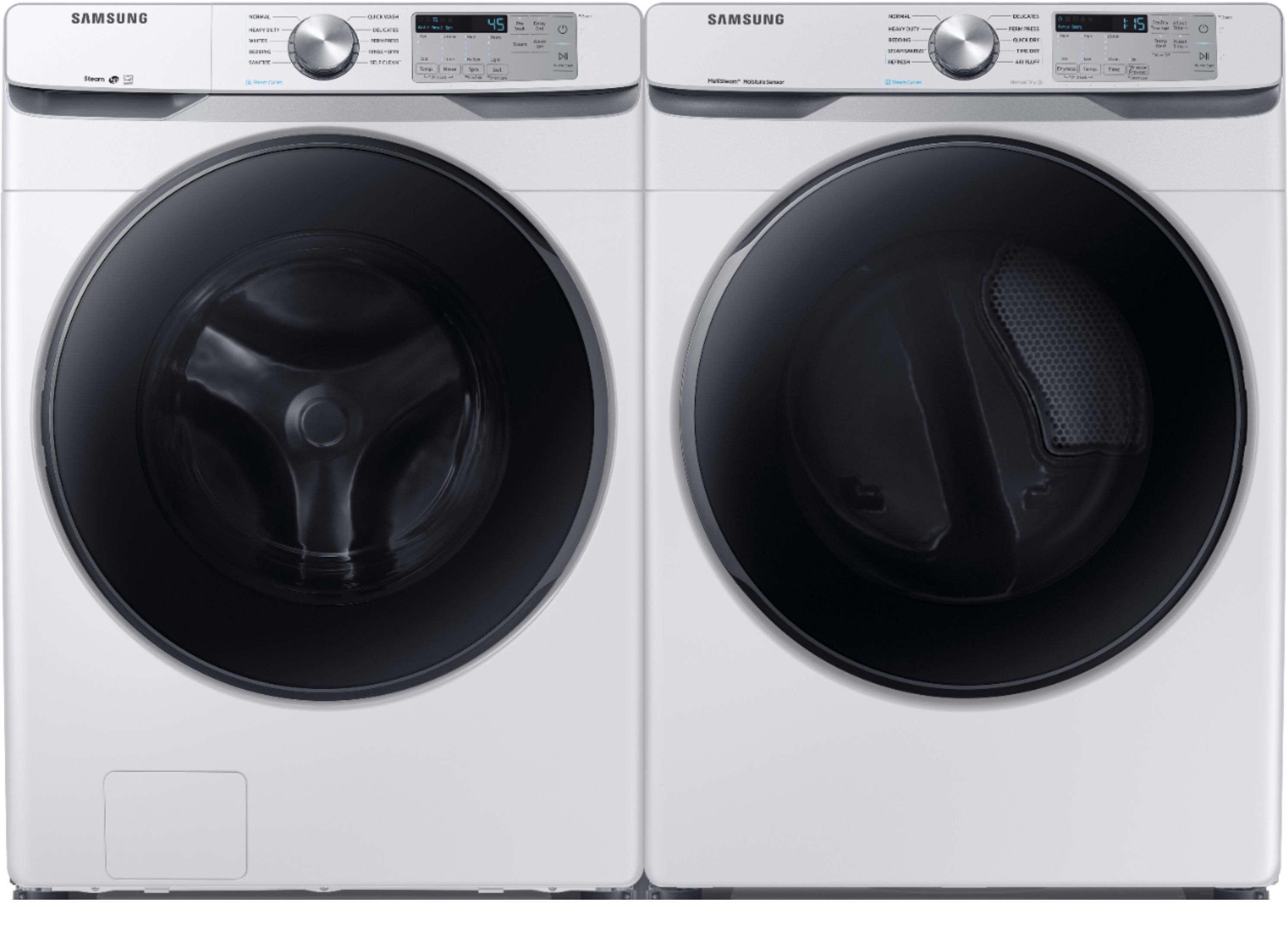 Samsung - 4.5 cu. ft. High Efficiency Stackable Front Load Washer & Samsung - 7.5 Cu. Ft. Gas Dryer with Steam and FlexDry - White